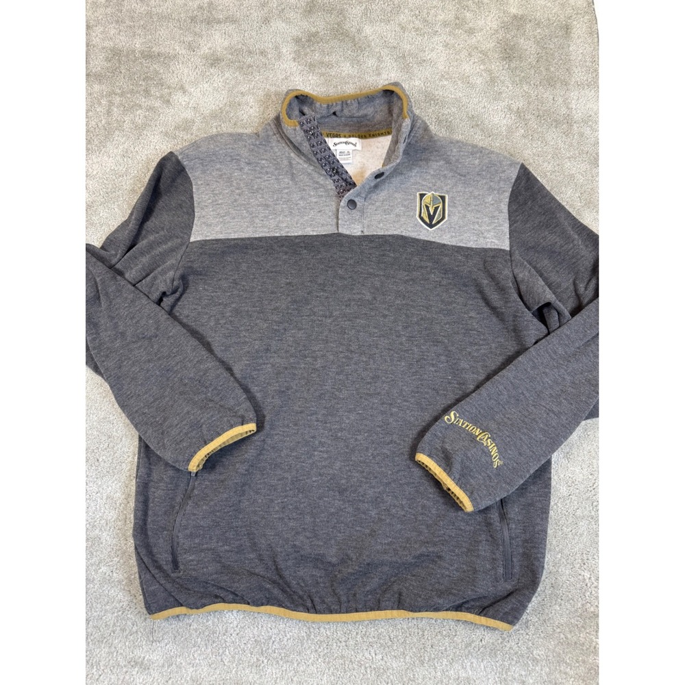 Vegas Golden Knights Station Casinos Mens XL Fleece 1/4 Snap Pullover Grey VGK